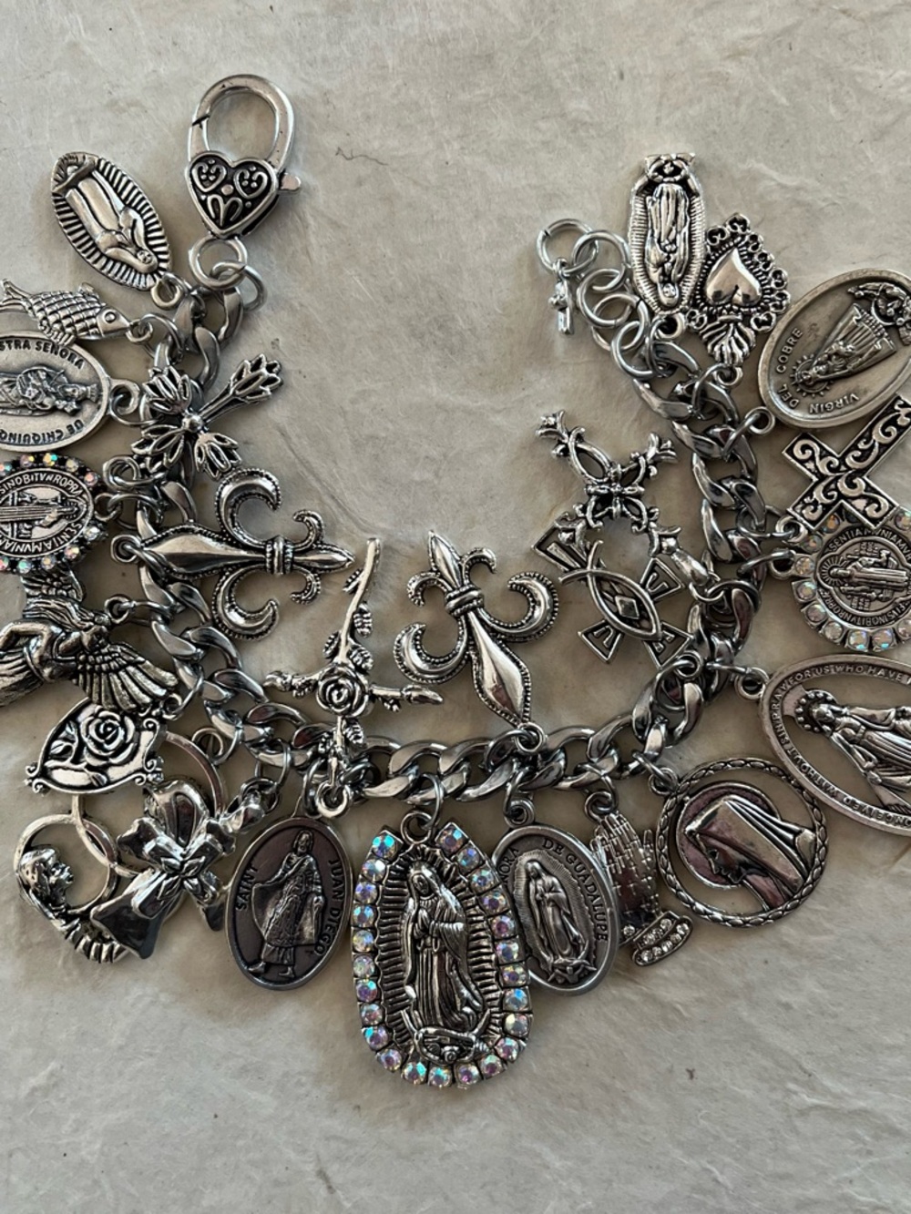 Charm Bracelet, Guadalupe, Saints Crosses Silver Tone Catholic All Saints Day - Picture 3 of 16